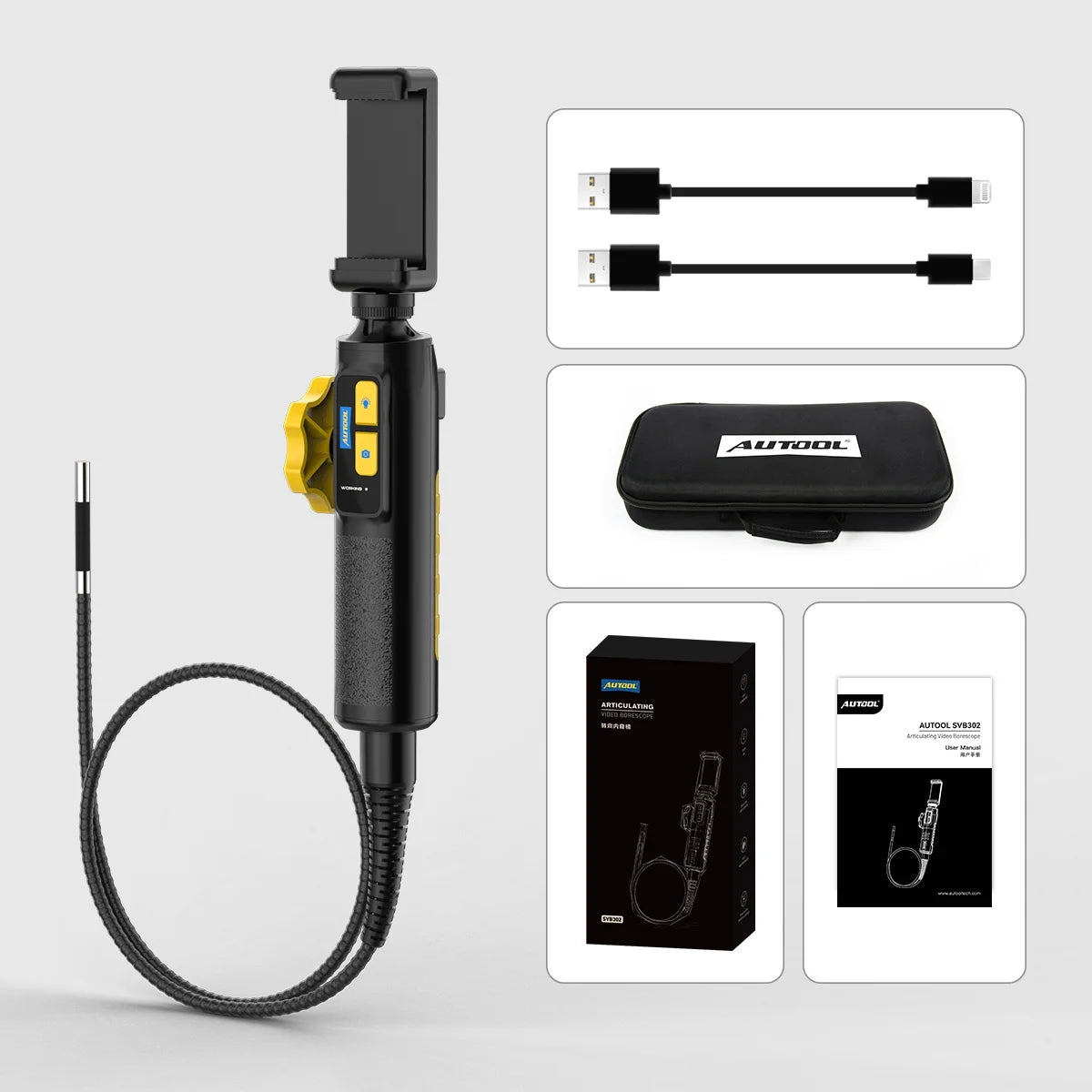 AUTOOL Car Industrial Endoscope SVB302 Automotive Inspection Camera USB Video Borescope for Mobile Phones Waterproof IP67