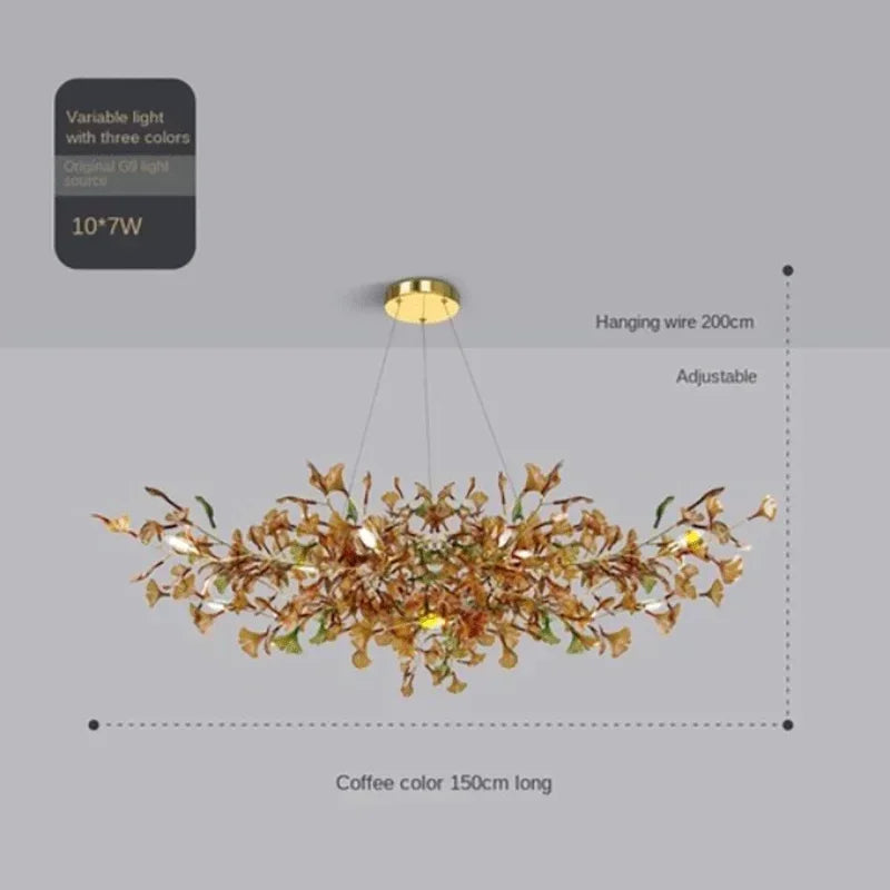 Modern Minimalist Ginkgo Leaf Glass LED Chandelier Living Room Dining Room Hanging Indoor Home Decoration Lighting Fixtures