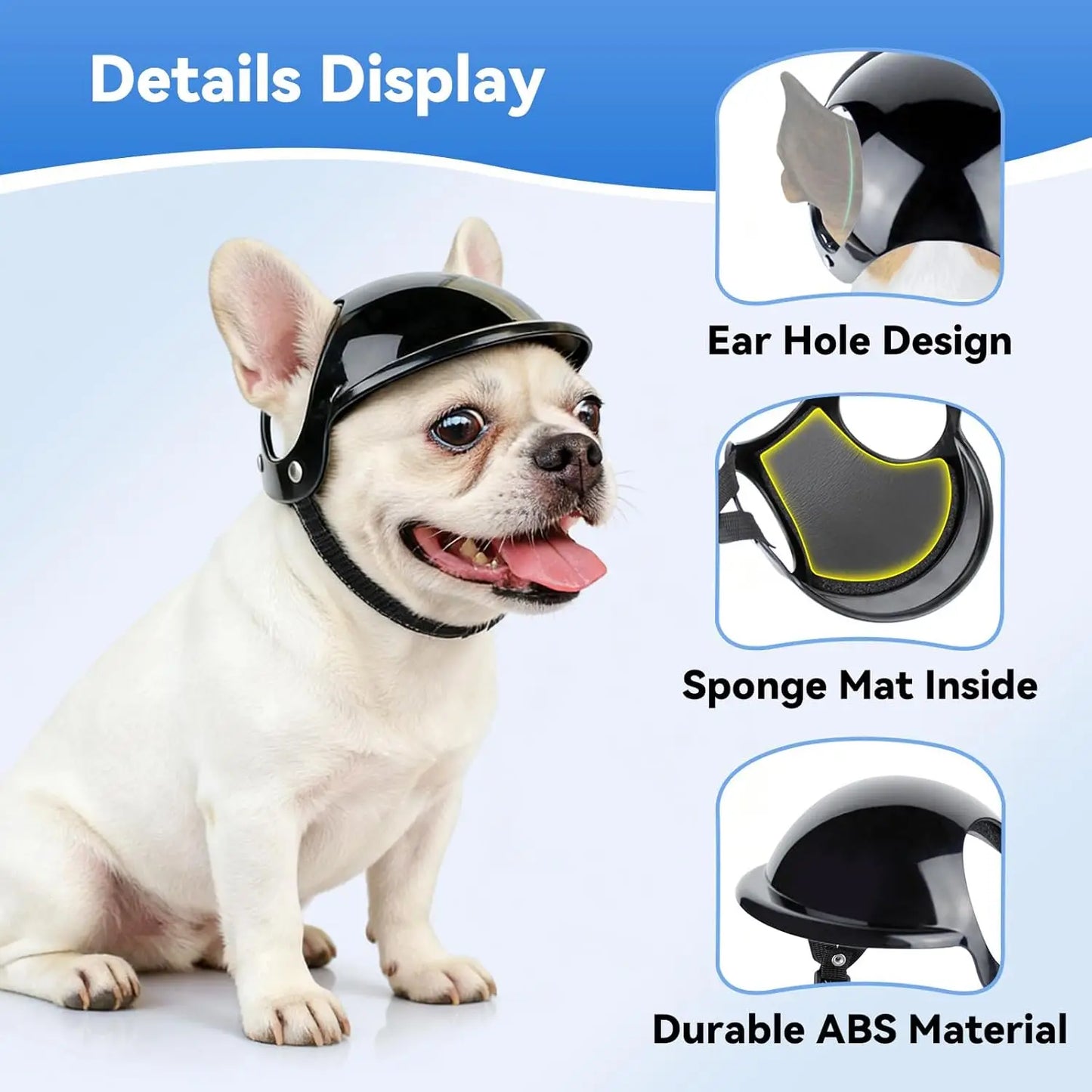 Dog Helmet with Ear Holes Hard Pet Safety Helmet Lightweight Dogs Hat for Outdoor Activities, Travel, Camping