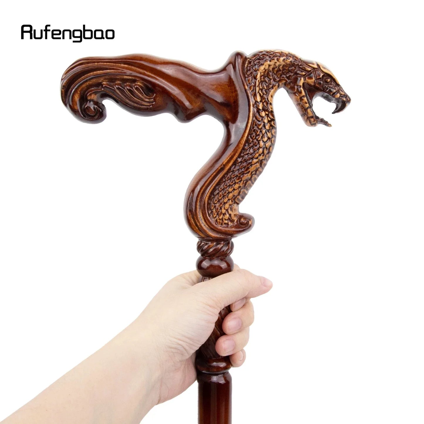 Cobra Snake Brown Wooden Fashion Walking Stick Decorative Cospaly Party Wood Walking Cane Halloween Mace Wand Crosier 93cm