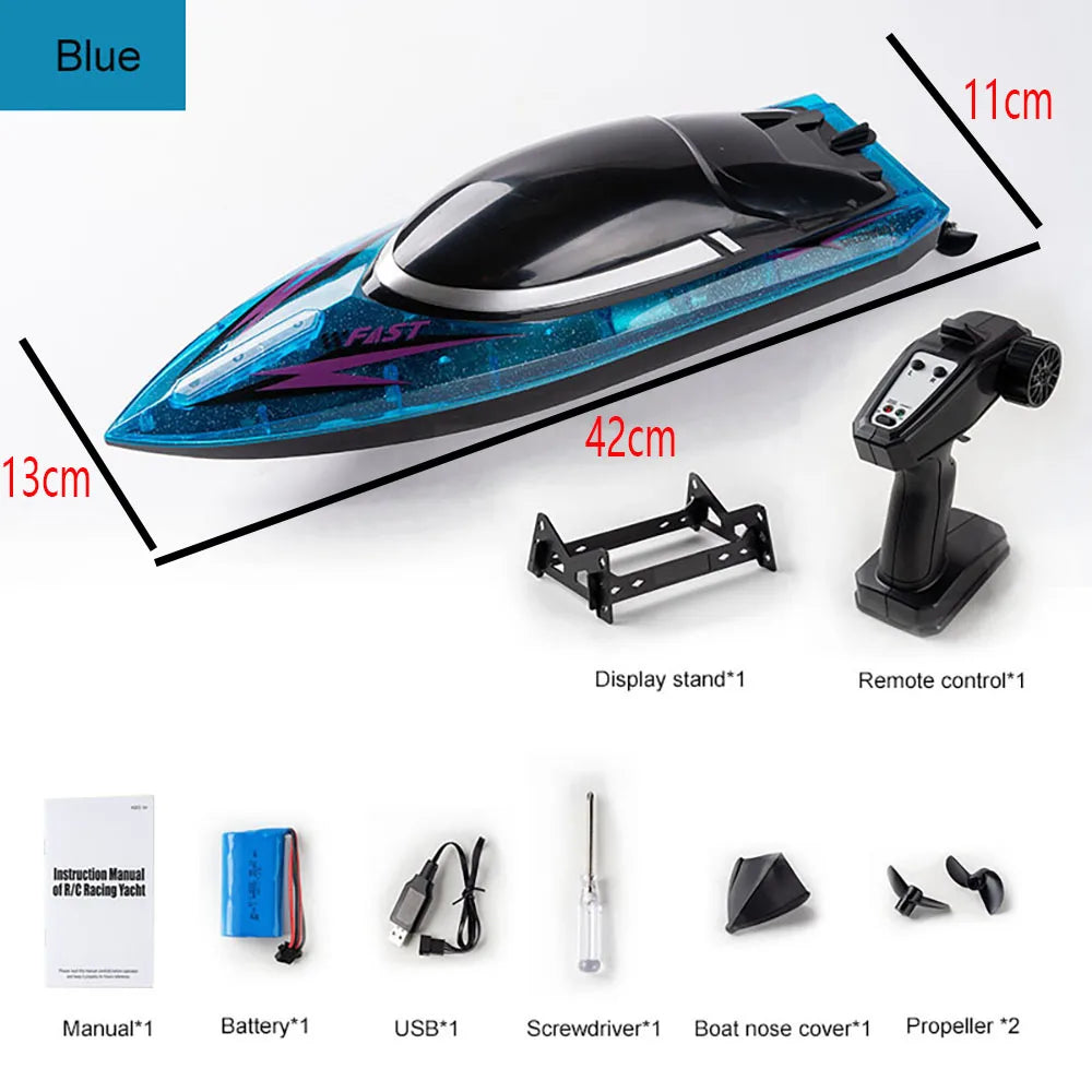 2.4G High-Speed Remote Control Boat Waterproof Colorful Lights 30Km/h Large Speedboat Outdoor Water Game Children Boat Toys Gift