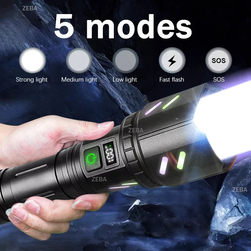 Newest 100000LM High Power LED Flashlight USB Rechargeable Flashlight Powerful Long Range 3500M Torch Light Camping Fishing Lamp