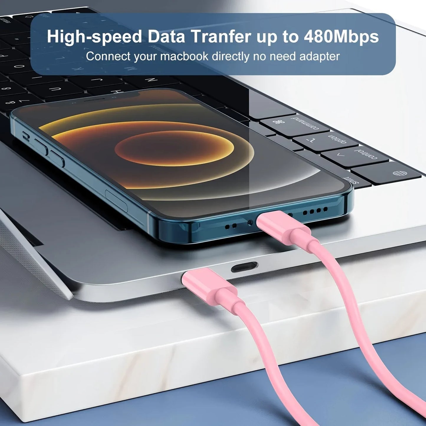 Fast Charging Secure Power Adapter With Dual PD20W USB-C Charger And 2 Type-C To Lightning Cables For IPhone 14/13/12/11/XS/XR