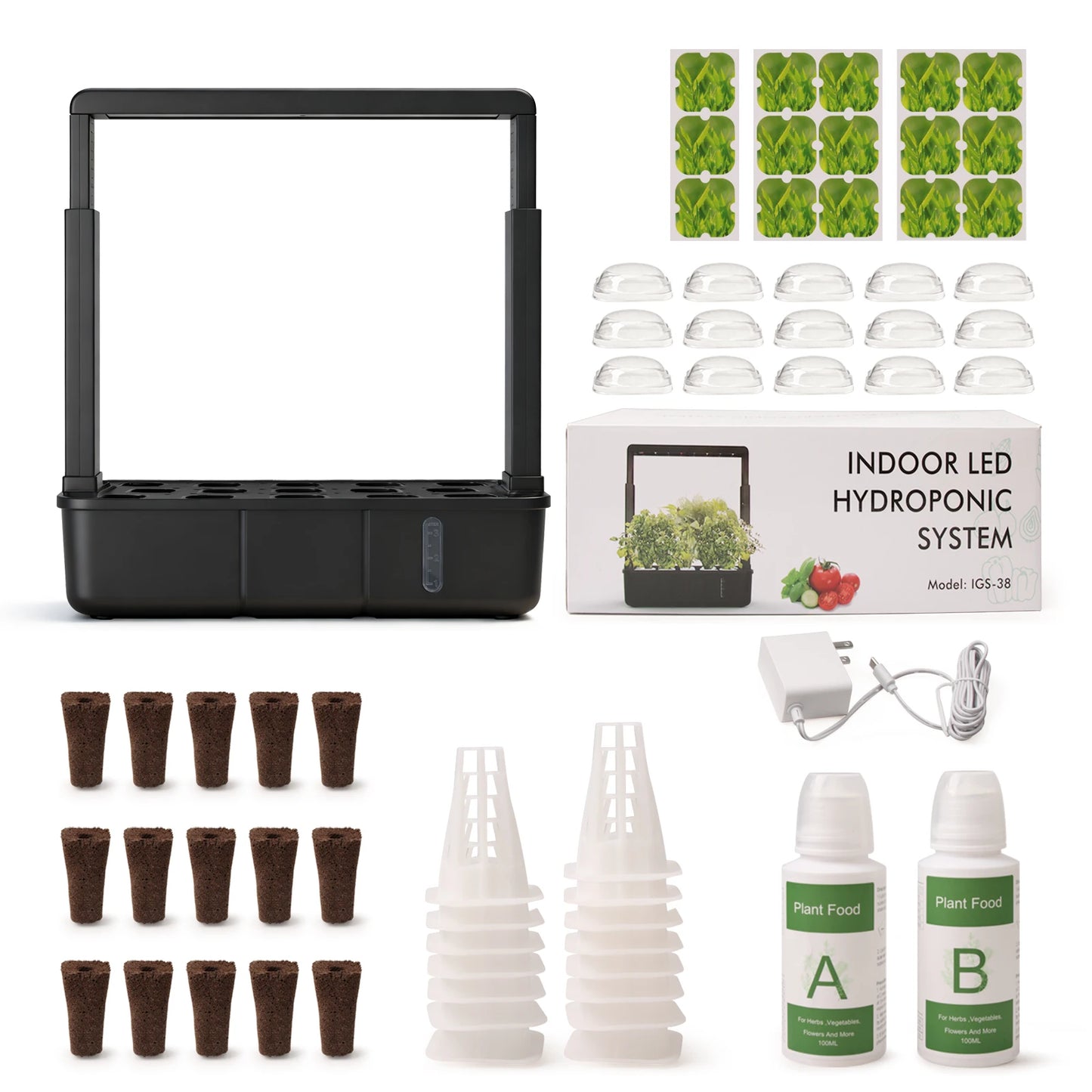 15-Pods Indoor Hydroponic Garden Kit with LED Grow Light Smart Herb Garden System 3.5L Water Tank Adjustable Height Planter