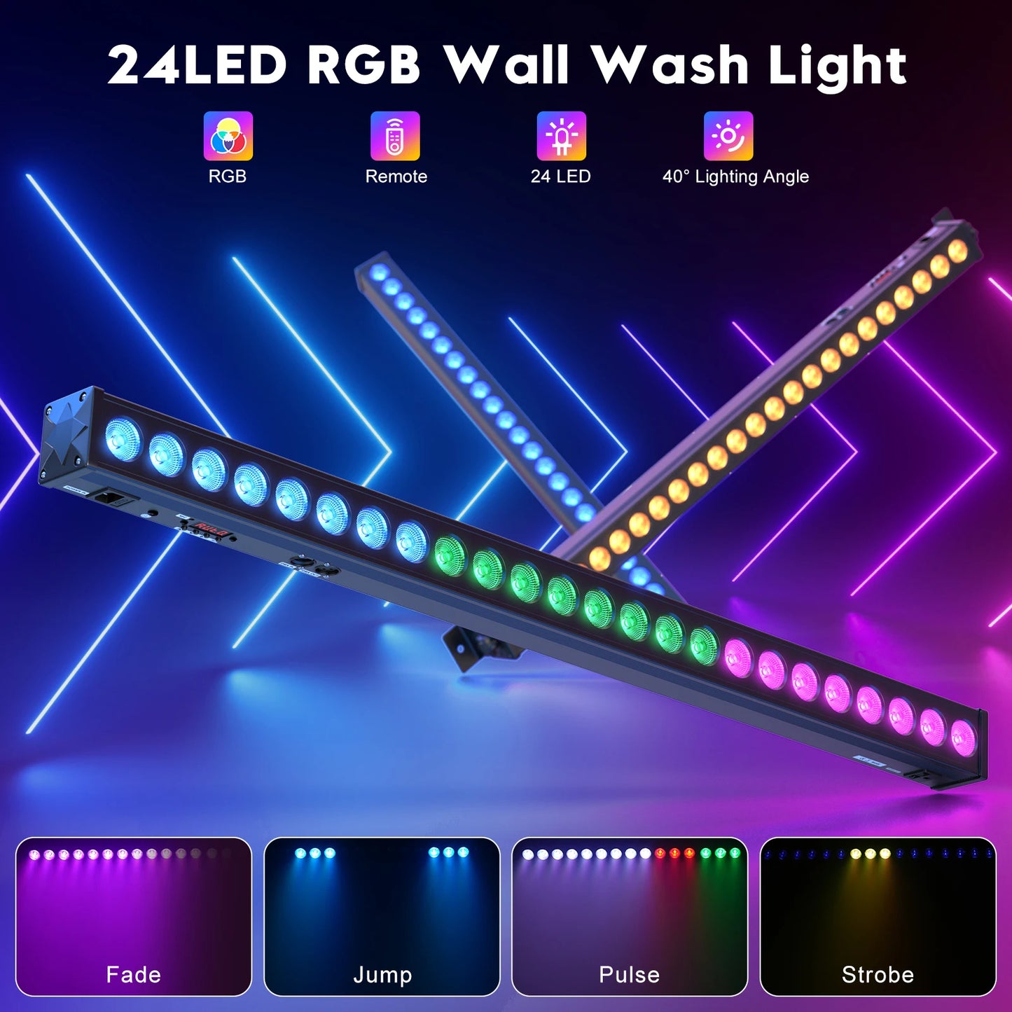 U'King 4Pcs 60W RGB 24LED Wall Wash Light Bar With Remote Controller DMX Stage Light Bar For Wedding Church Music Dance DJ Party