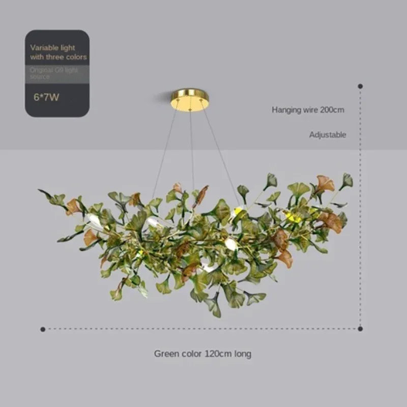 Modern Minimalist Ginkgo Leaf Glass LED Chandelier Living Room Dining Room Hanging Indoor Home Decoration Lighting Fixtures