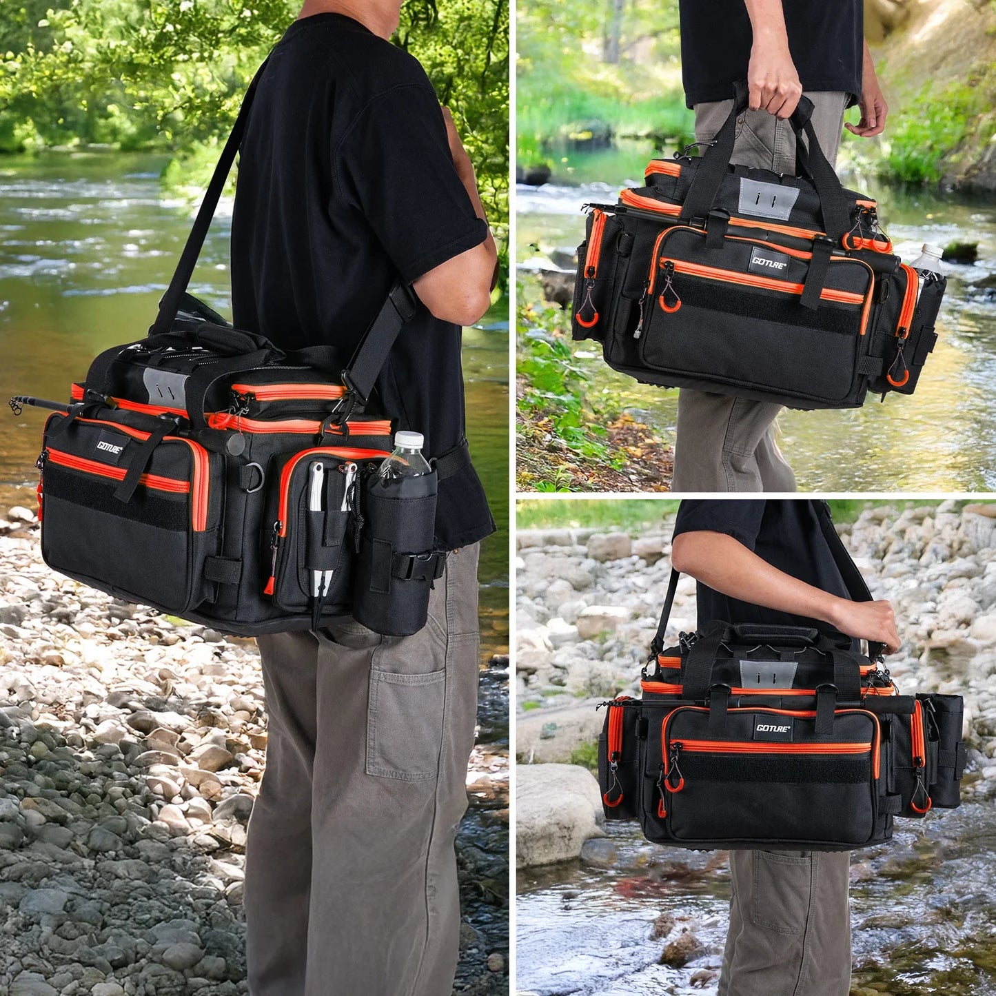 Goture 46L Outdoor Fishing Gear Bag, 600D Oxford Fabric Waterproof Large Capacity Multifunctional Pocket Fishing Tackle Pack