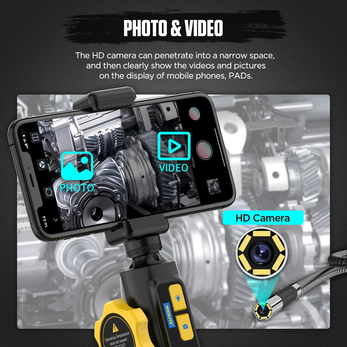 AUTOOL Car Industrial Endoscope SVB302 Automotive Inspection Camera USB Video Borescope for Mobile Phones Waterproof IP67