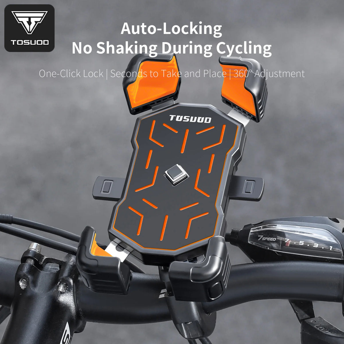 TOSUOD Bike Handlebar Phone Holder Automatic Locking One-Button Opening And Closing Bicycle Mobile Phone Stand