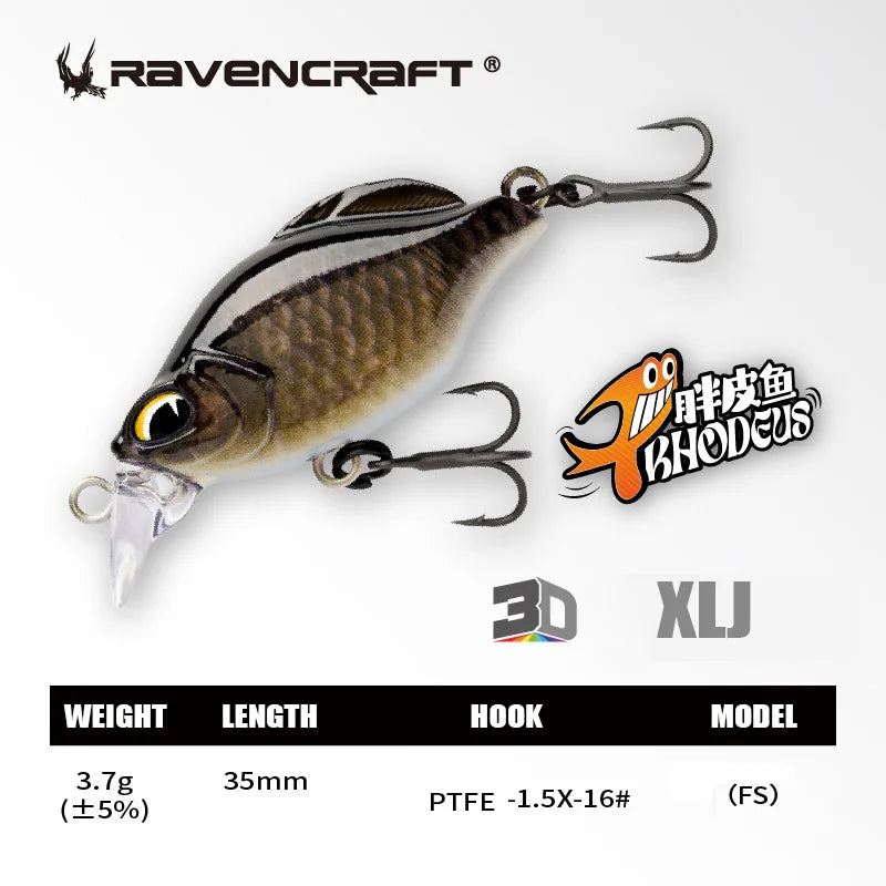 Ravencraft P-Rhodeus Swing & Sinking MINNOW 35mm 3.7g Freshwater PTFE Hook 1pc/pack Advanced Stream Fishing Gear