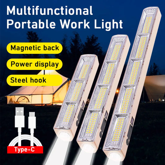 108/156/210 LED Magnetic Work Light with Hook USB Rechargeable Portable Underhood Work Lamp Bar For Car Repair Outdoor Lighting