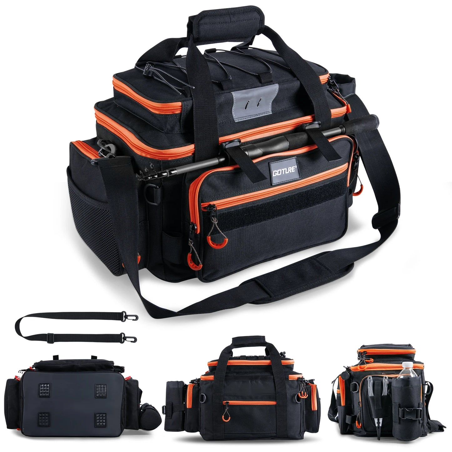 Goture 46L Outdoor Fishing Gear Bag, 600D Oxford Fabric Waterproof Large Capacity Multifunctional Pocket Fishing Tackle Pack