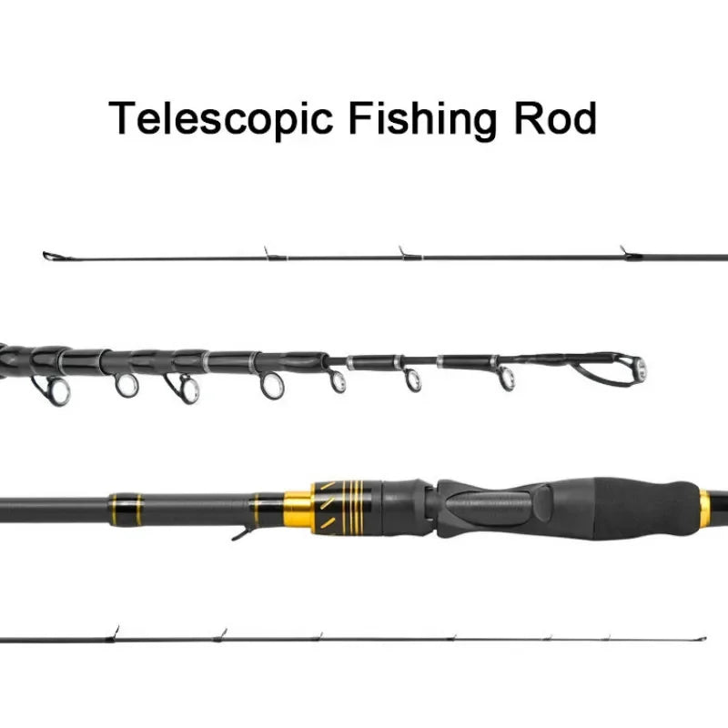 1.8M-2.1M Carbon Fishing Rod MH Spinning Casting Telescopic Fishing Rod Ultralight Weight Fishing Pole Travel FishingTackle