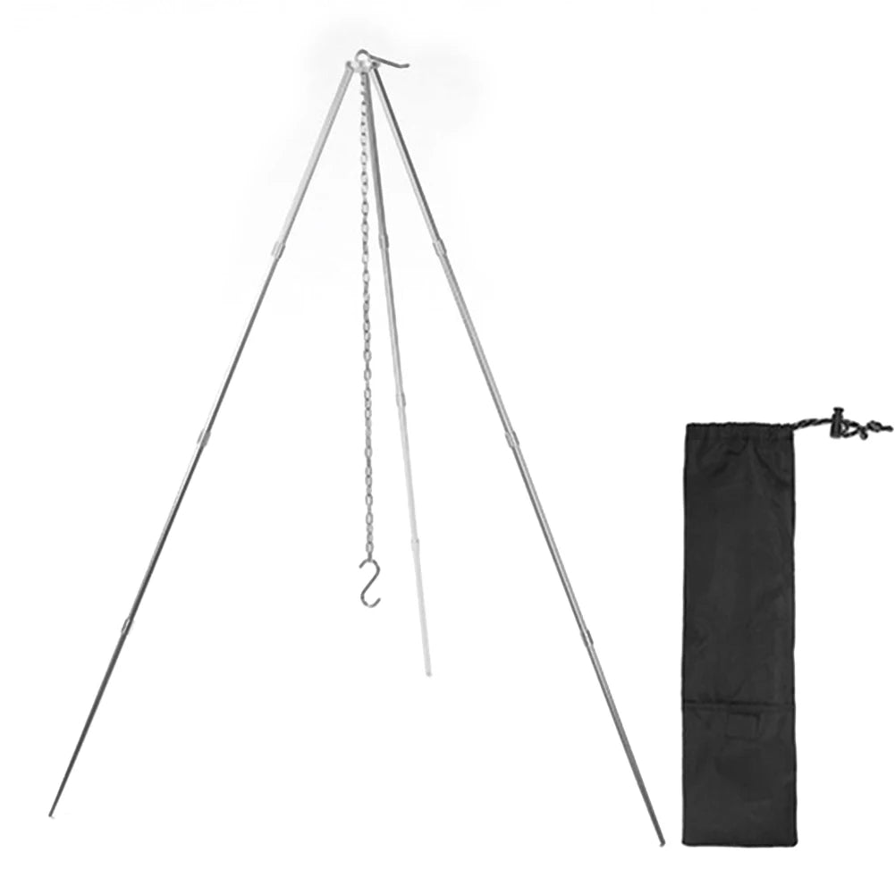 Camping Bonfire Tripod Portable Aluminum Alloy Cooking Pot Frame Tool Stainless Steel Chain Detachable Stand Camping Accessories