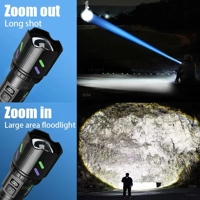 Newest 100000LM High Power LED Flashlight USB Rechargeable Flashlight Powerful Long Range 3500M Torch Light Camping Fishing Lamp