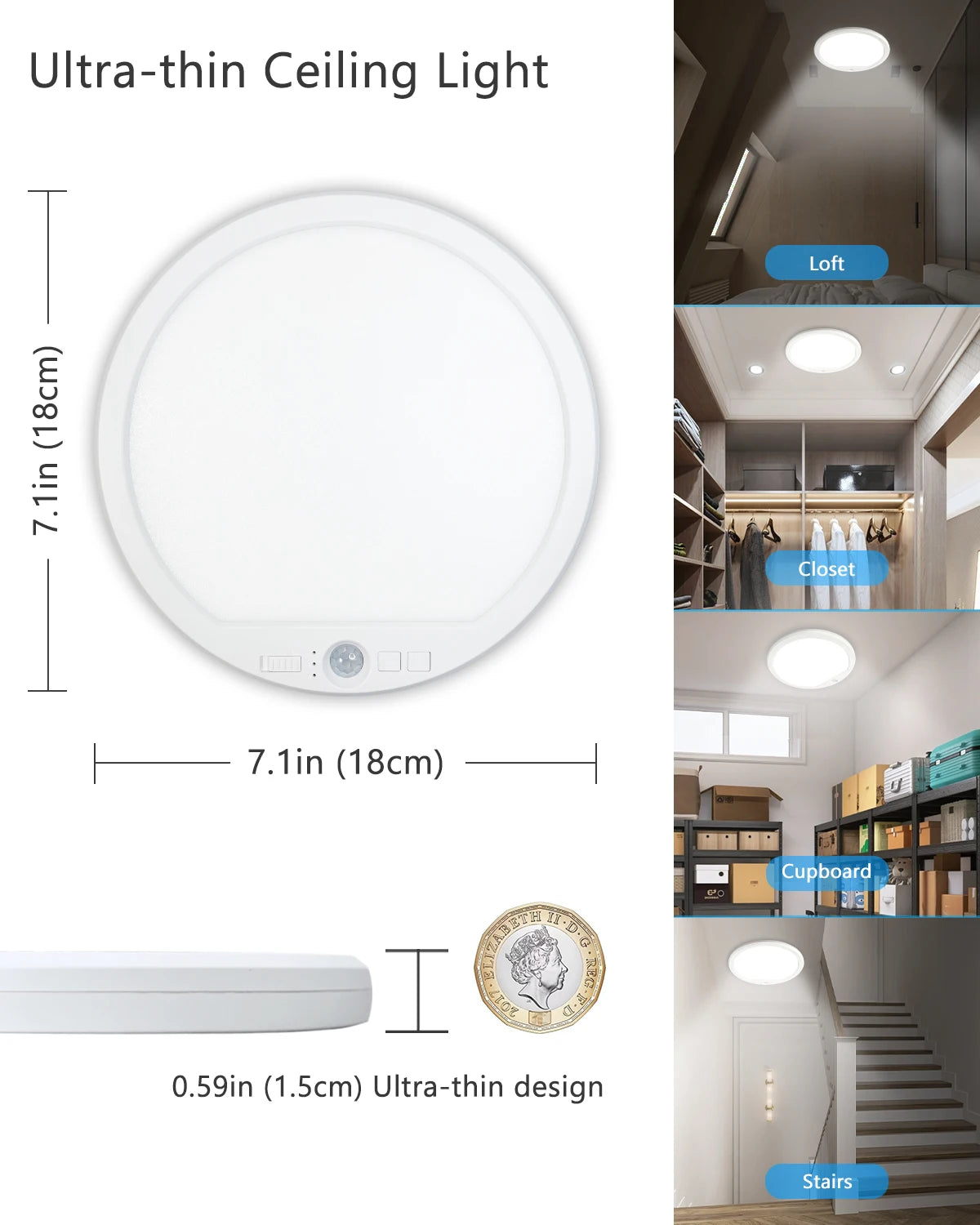 Ceiling Light Mount Ultrathin Motion Sensor USB Rechargeable LED Indoor Living Room Bedroom Ceiling Lamp 3Colors Dimmable