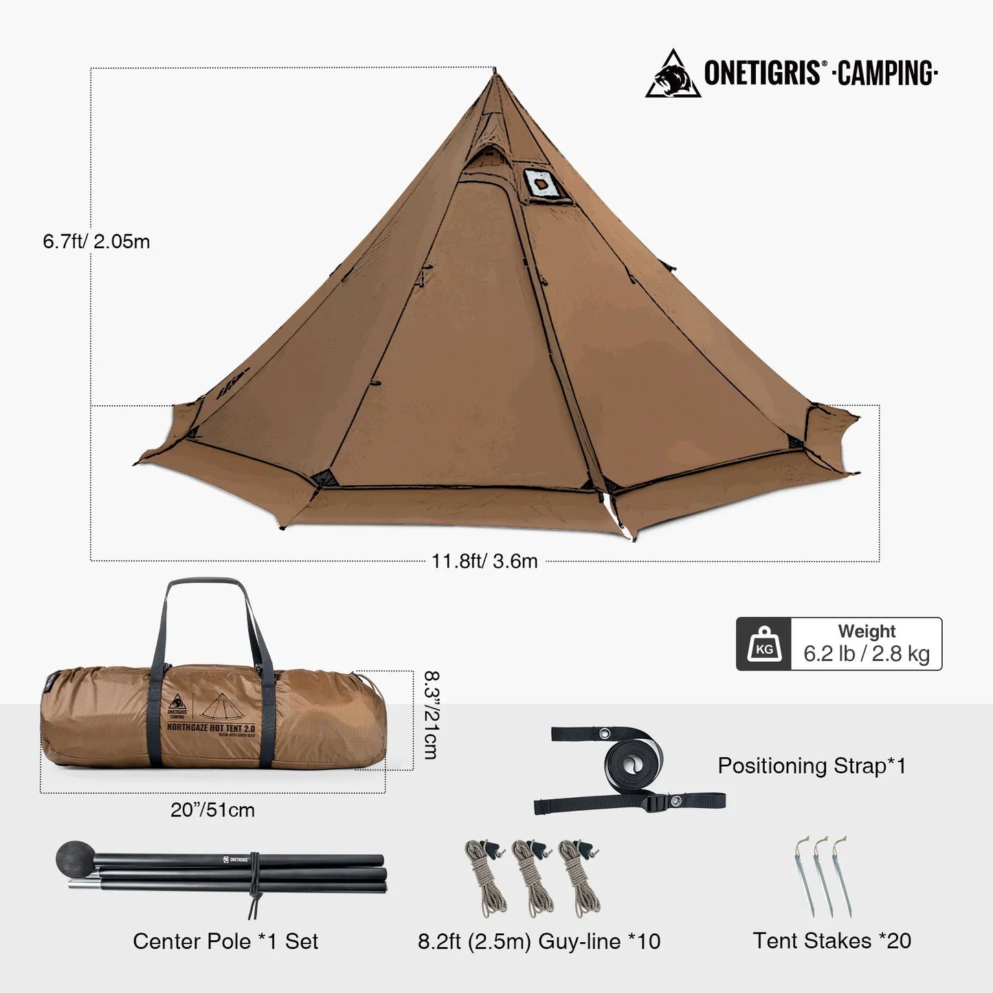 OneTigris Northgaze 2.0 Camping Tent with Snow Skirt Lightweight Pyramid Teepee with Chimney Hole for Travel Backpack Trekking