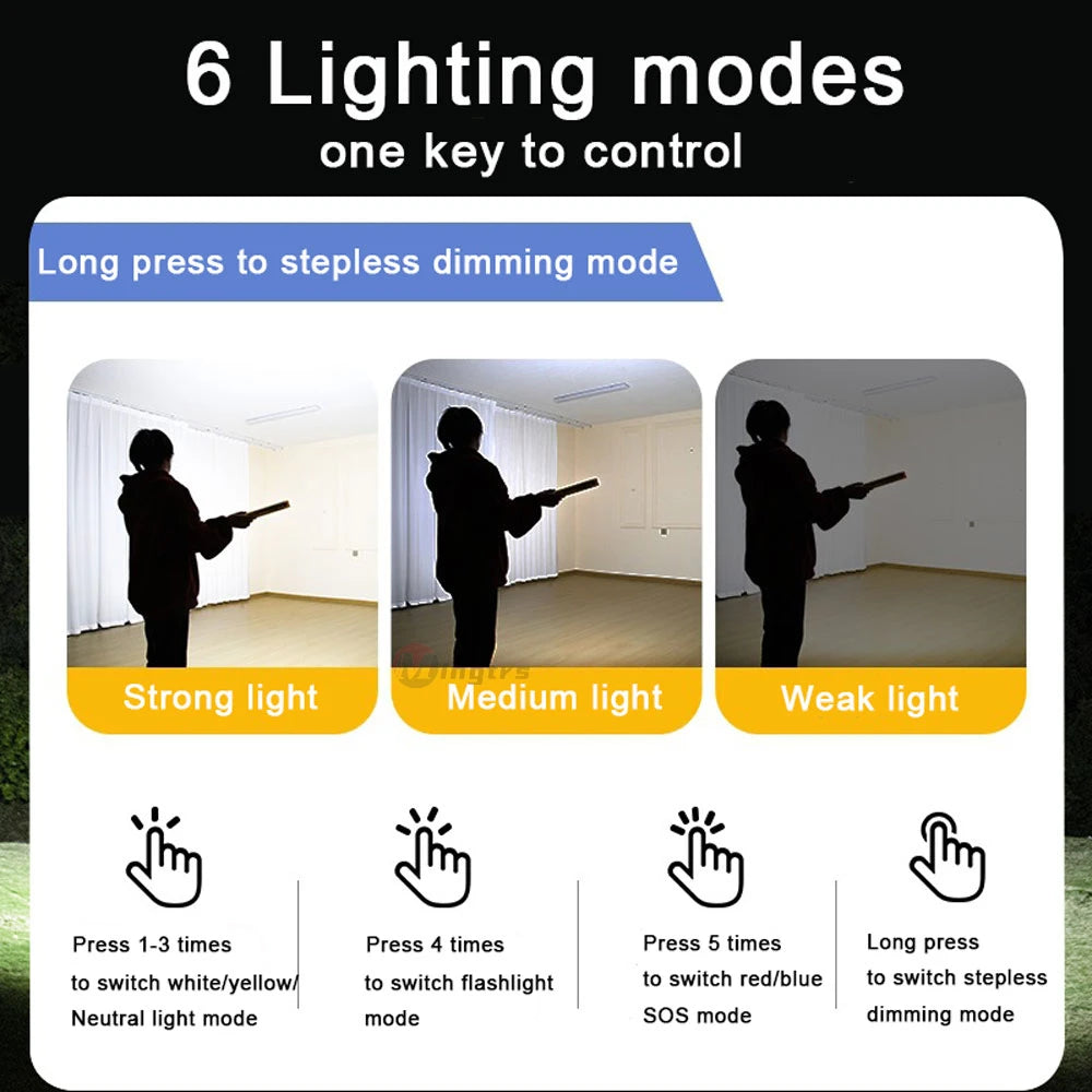 108/156/210 LED Magnetic Work Light with Hook USB Rechargeable Portable Underhood Work Lamp Bar For Car Repair Outdoor Lighting