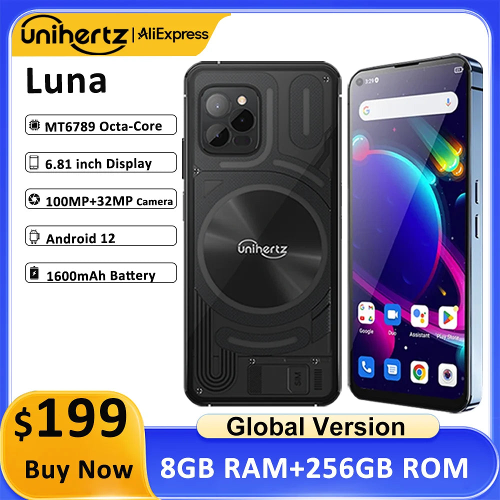 Unihertz Luna Smartphone Rhythm Ambient LED strip Music Phone 8GB RAM 256GB ROM 108MP G99 Mobile Phone Night Vision Cellphone