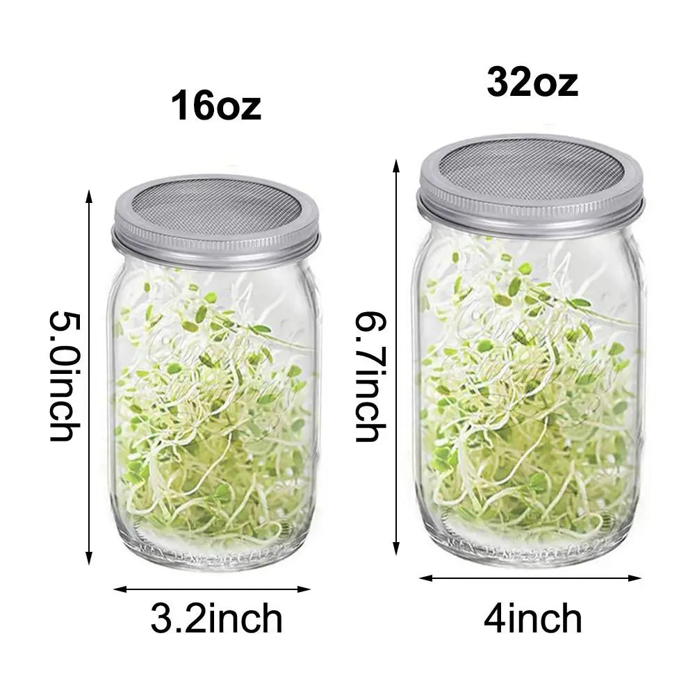 16/32oz Sprouting Jars with Screen Lids Sprouts Growing Kit Wide Mouth Mason Jar Seed Germination Kit Indoor Sprouter Set