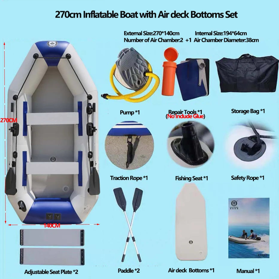 PVC Inflatable Boat 3 Layer Inflatable Fishing Boats Laminated Wear-Resistant Kayak Boats for 2-6 Person Kayak Rowing Canoe