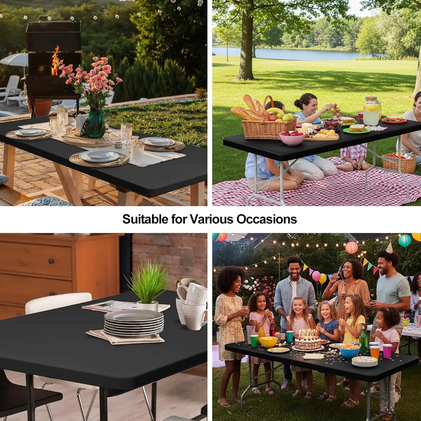 Spandex Tablecloth Washable and Wrinkle Resistant Patio Elastic Table Cover for Camping Dining Room Patio Kitchen Banquet Party