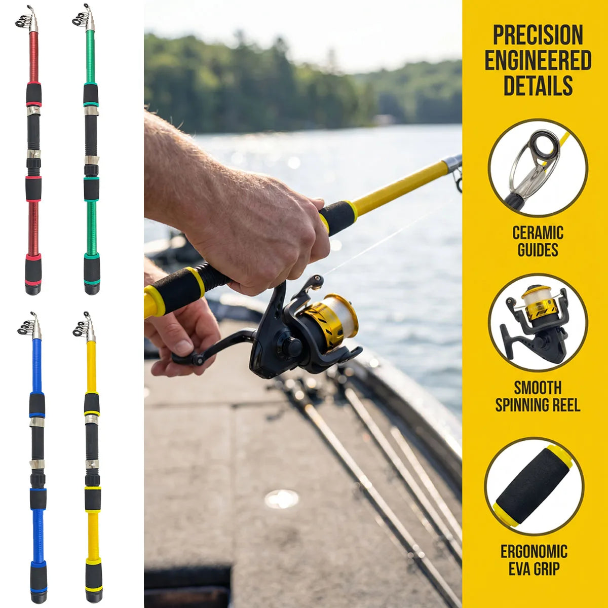 Portable Telescopic Fishing Rod Spinning Reel Full Kit 45Pcs Fishing Tackle Box with Duck Soft Lures Worm Baits Hooks Sinkers Sw