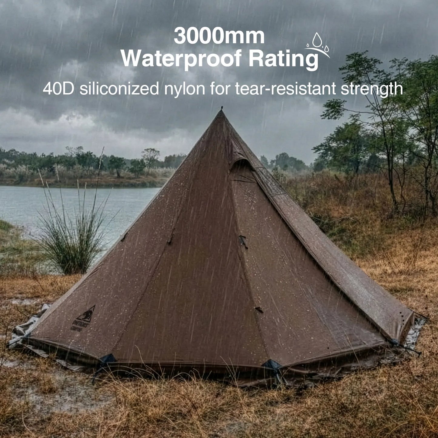 OneTigris Northgaze 2.0 Camping Tent with Snow Skirt Lightweight Pyramid Teepee with Chimney Hole for Travel Backpack Trekking