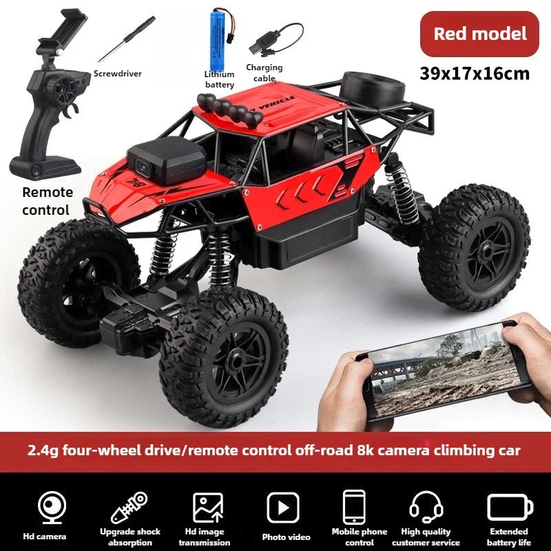 Kawaii Toy Car Gift-Upgrade Alloy 6WD Climbing Off-road Rc Cars,Remote Control Car Model,Fart Spray 8K HD Camera,Toys For Boys