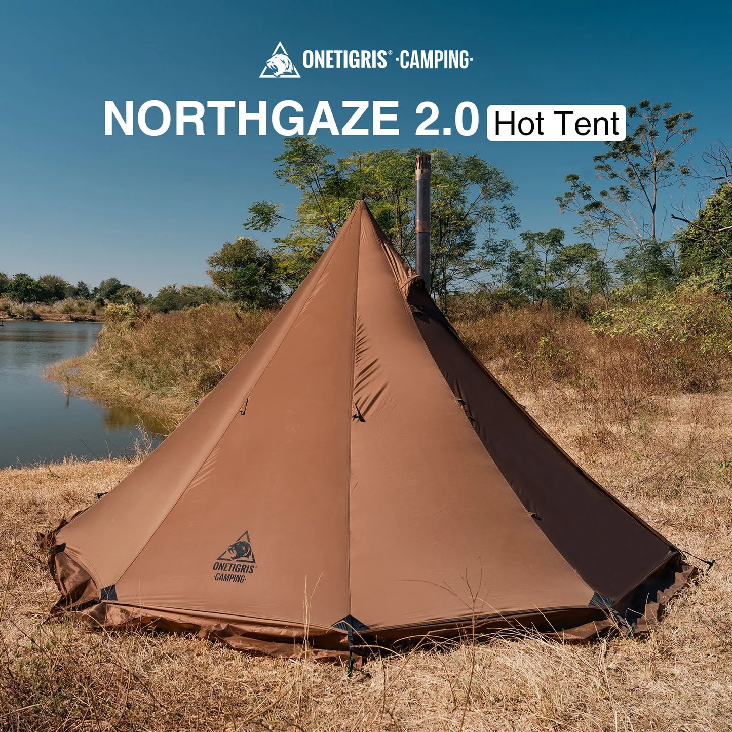 OneTigris Northgaze 2.0 Camping Tent with Snow Skirt Lightweight Pyramid Teepee with Chimney Hole for Travel Backpack Trekking