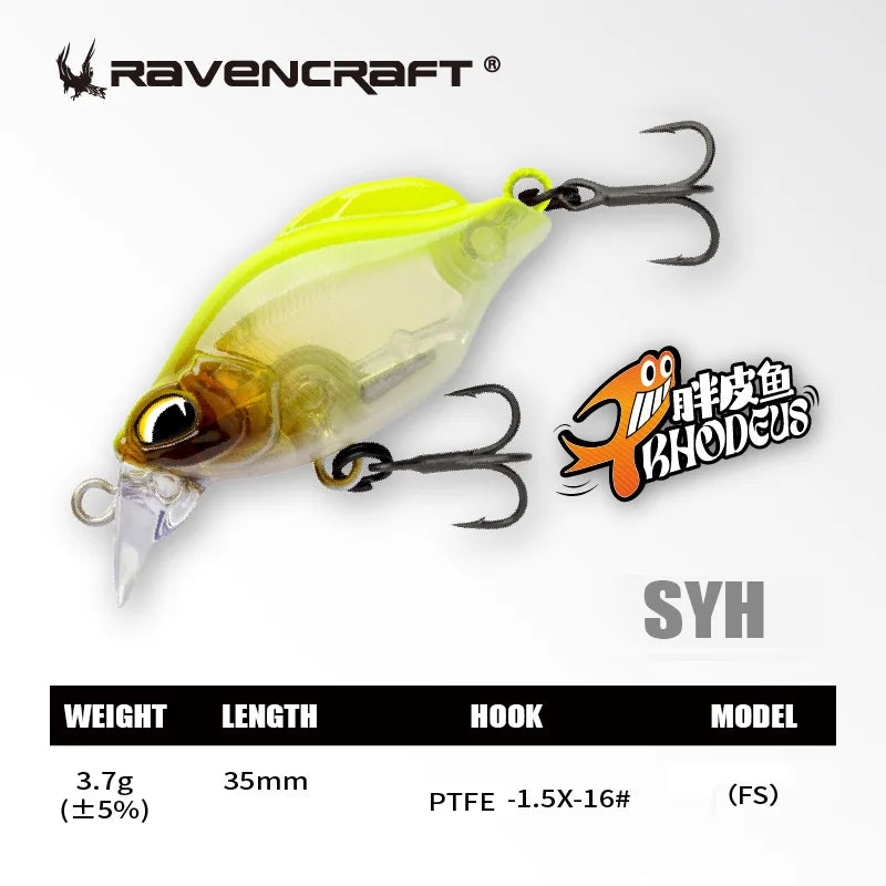 Ravencraft P-Rhodeus Swing & Sinking MINNOW 35mm 3.7g Freshwater PTFE Hook 1pc/pack Advanced Stream Fishing Gear