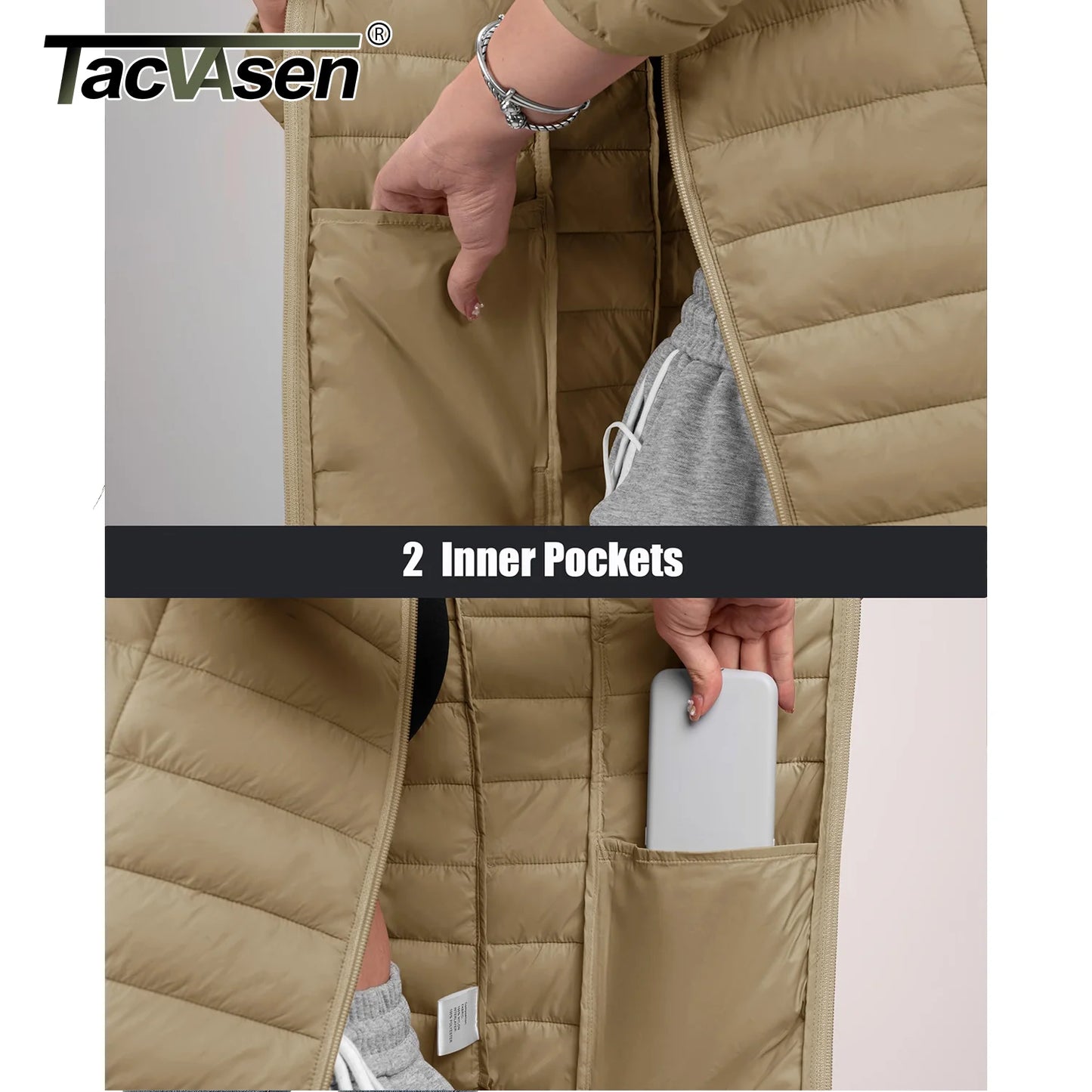 TACVASEN Warm Puffer Jackets Hooded Womens Full Zip Multi-pockets Quilted Jacket Winter Waterproof Camping Down Coat Lightweight