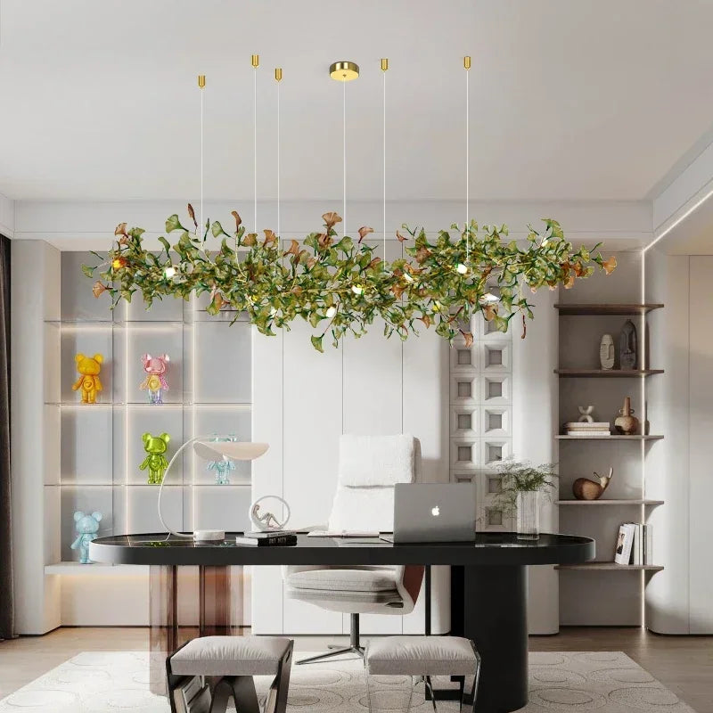 Modern Minimalist Ginkgo Leaf Glass LED Chandelier Living Room Dining Room Hanging Indoor Home Decoration Lighting Fixtures