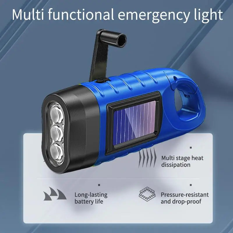 New Portable LED Flashlight Tent Light Hand Crank Dynamo Solar Power Torch Outdoor Camping Hiking Long-range Emergency Lantern