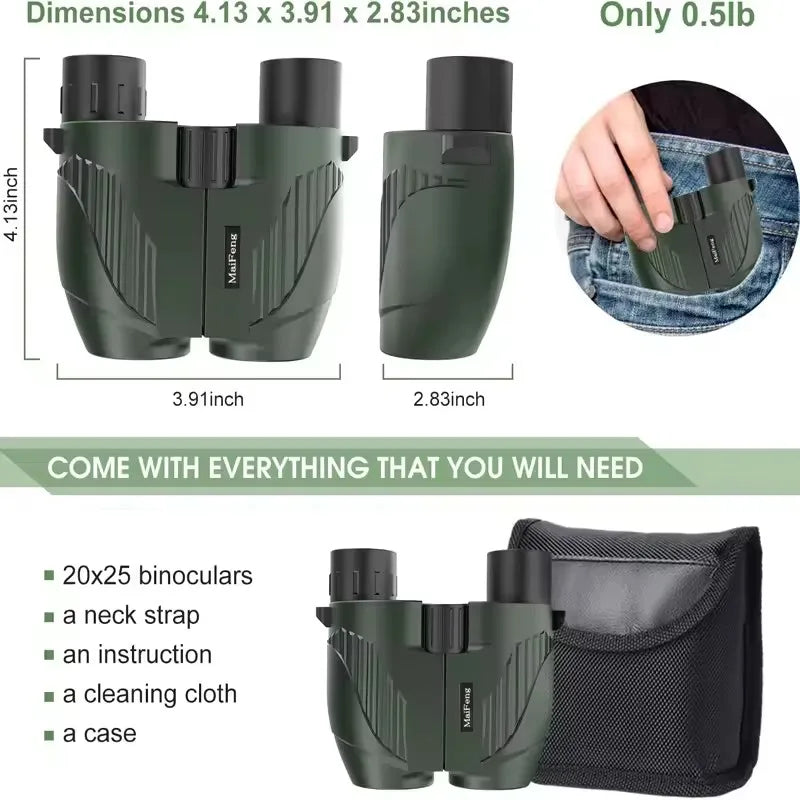 20X25 Binoculars Professional HD Pocket Waterproof Camping Observation Telescope Portable Optical Telescope for Outdoor Hunting