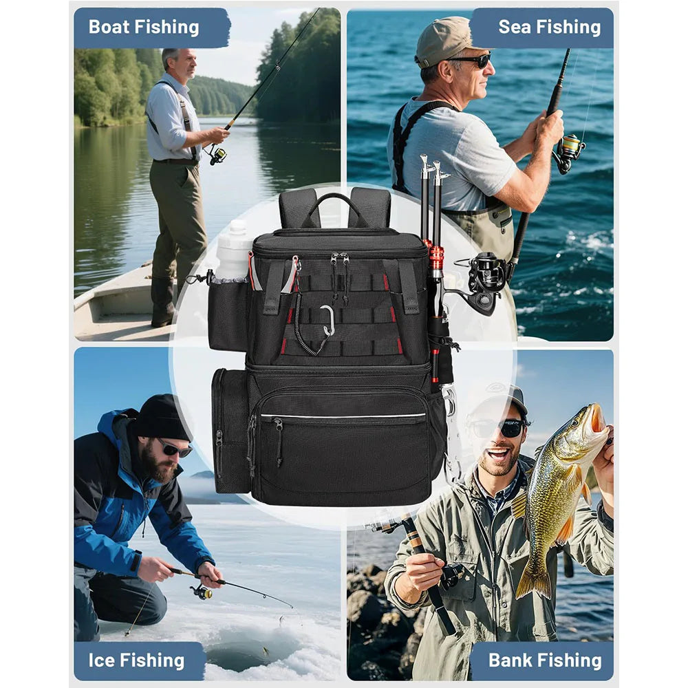 Fishing Backpack, Water Resistant Fishing Tackle Box Bag 4 Tackle Boxes,40/26L Tackle Bag Storage Fishing Gear and Equipme