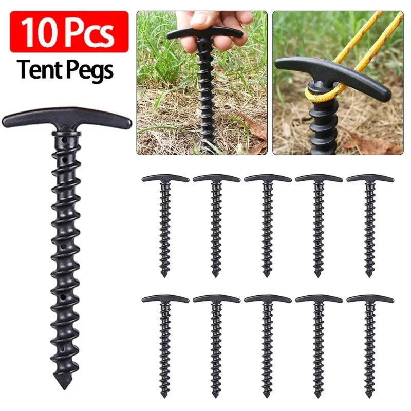 10pcs Tent Nails Outdoor Camping Trip Tent Peg Ground Nails Screw Nail Stakes Pegs Plastic Sand Pegs Trip Beach Tent Stakes Pegs