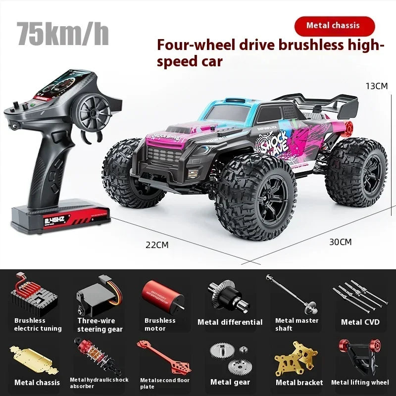 Hot 75km/h High-speed 4WD Rc Truck,1:16 Brushless Off-road Rc Cars,Alloy Chassis Bigfoot Monster Truck,Toys for Boys,funny Gift