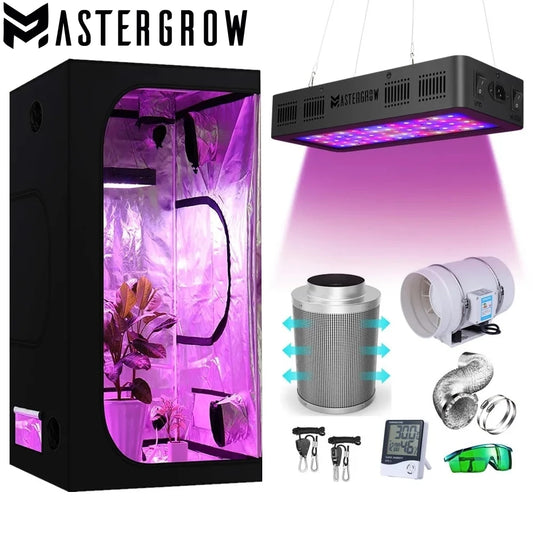 Grow Tent Complete Kit 2000W LED Grow Light + 4"/5"/6" Carbon Filter Combo Multiple Size Growbox For Hydroponic Growing System