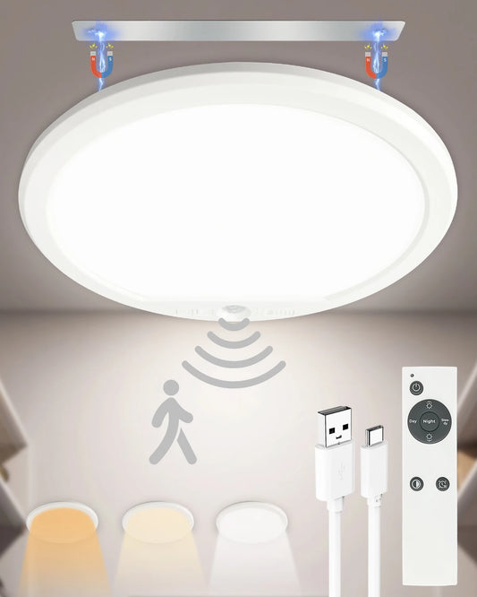 Ceiling Light Mount Ultrathin Motion Sensor USB Rechargeable LED Indoor Living Room Bedroom Ceiling Lamp 3Colors Dimmable