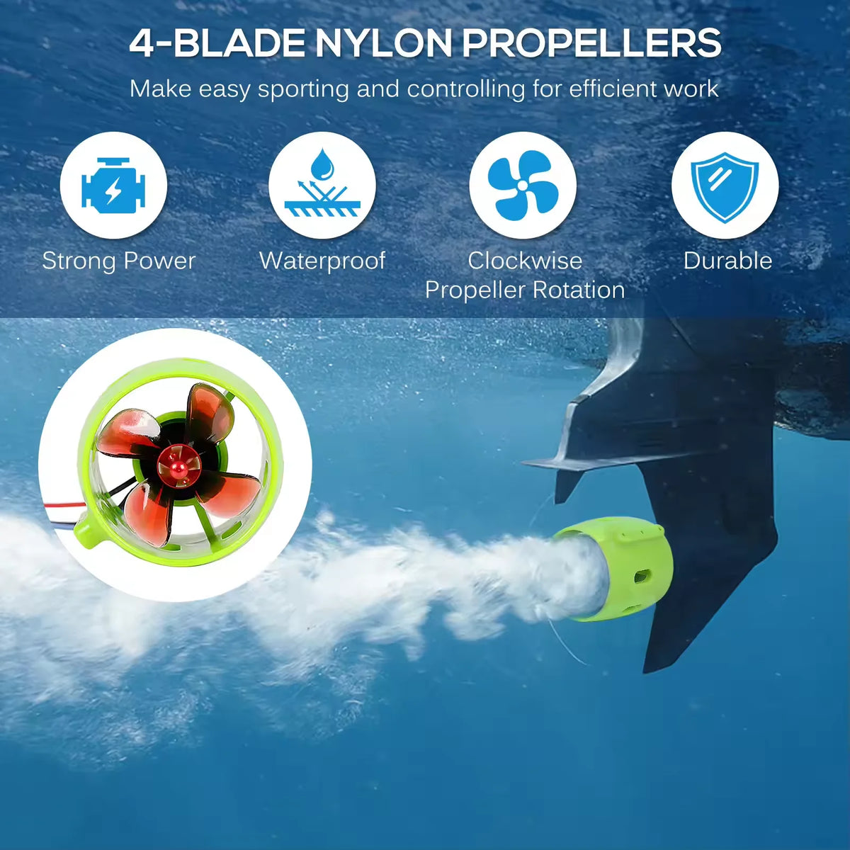 12-24V 20A Brushless Underwater Thruster 4 Blade RC Bait Boat Trolling Motor Waterproof High Torque for Fishing Kayak Accessory