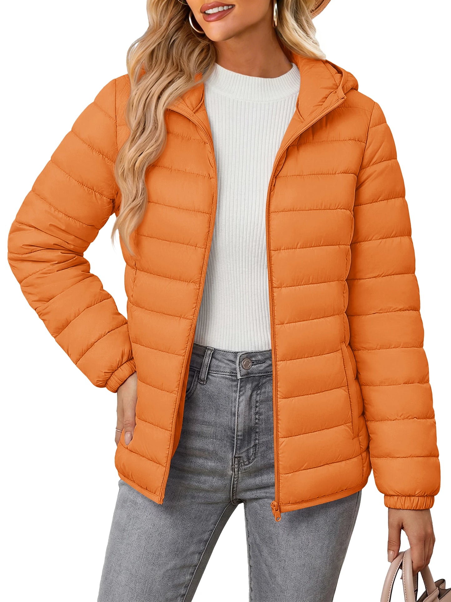 TACVASEN Warm Puffer Jackets Hooded Womens Full Zip Multi-pockets Quilted Jacket Winter Waterproof Camping Down Coat Lightweight