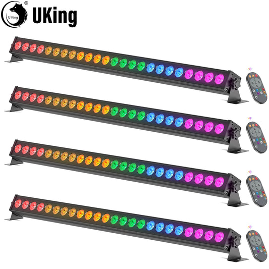 U'King 4Pcs 60W RGB 24LED Wall Wash Light Bar With Remote Controller DMX Stage Light Bar For Wedding Church Music Dance DJ Party