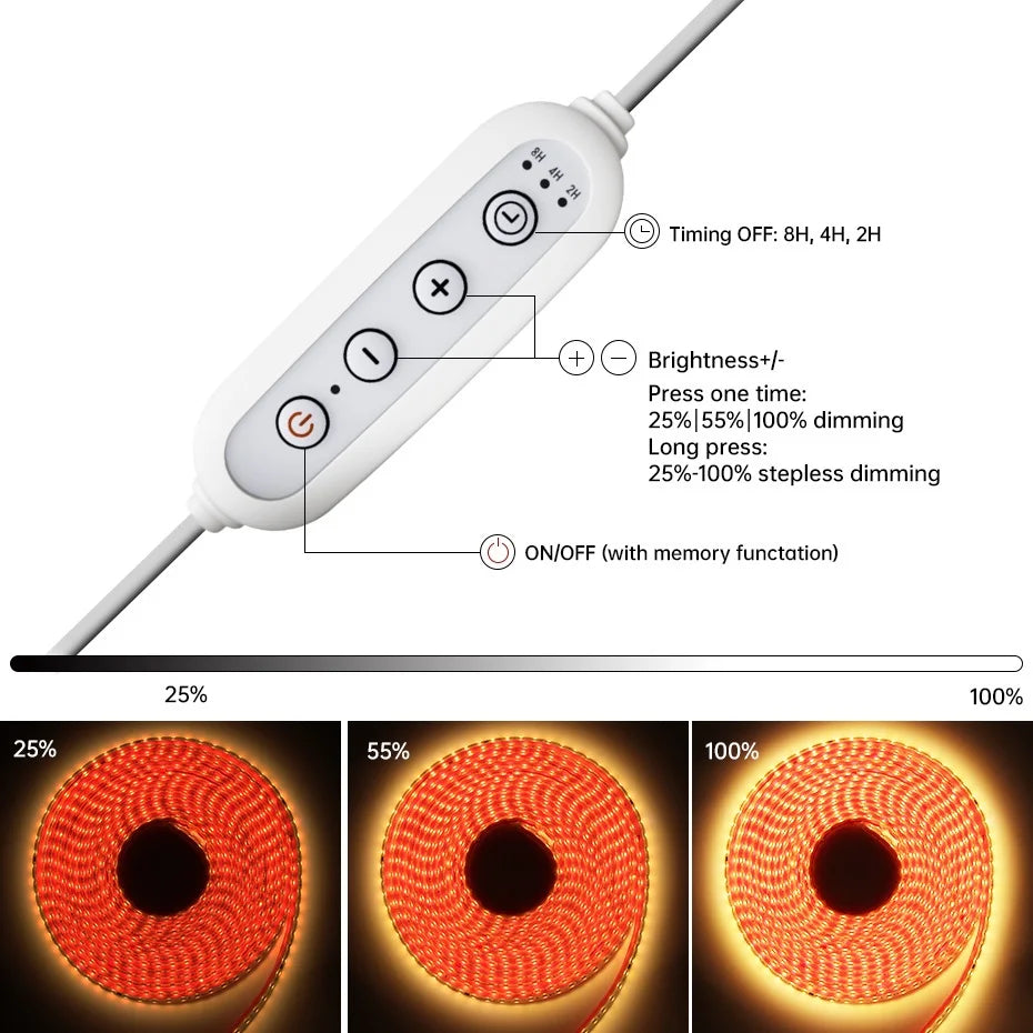 220V Led Strip 2835SMD Adhesive Tape With Dimmer Timing Switch EU/UK Plug 120LEDs/M IP67 Waterproof Indoor Outdoor Lighting