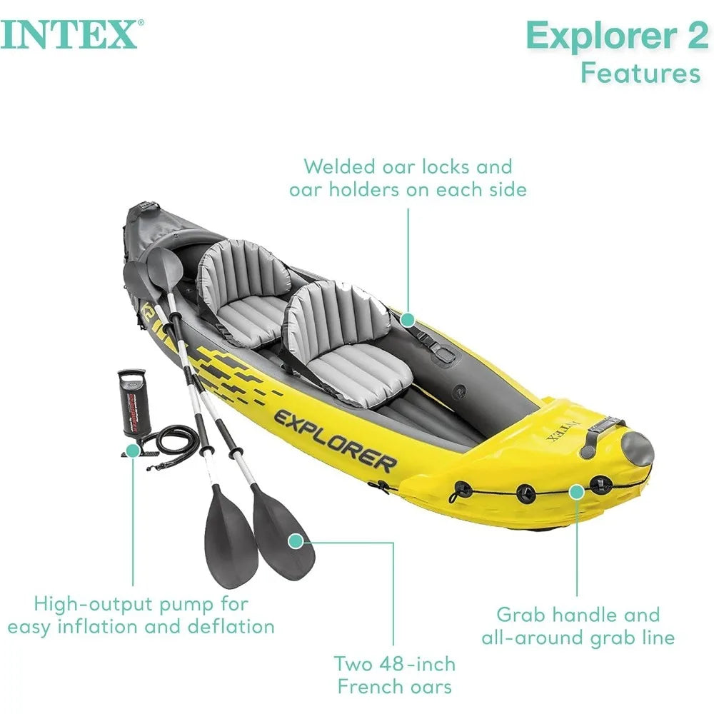 2 Person Inflatable Kayak Set with Aluminum Oars Pump Adjustable Seats 400lb Capacity