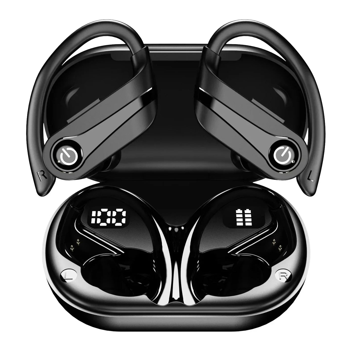 YYK Q63 Bluetooth 5.3 Wireless Earbuds with Mic IPX7 Waterproof 200H Earphones with Hooks for Sports Running Workout Gym
