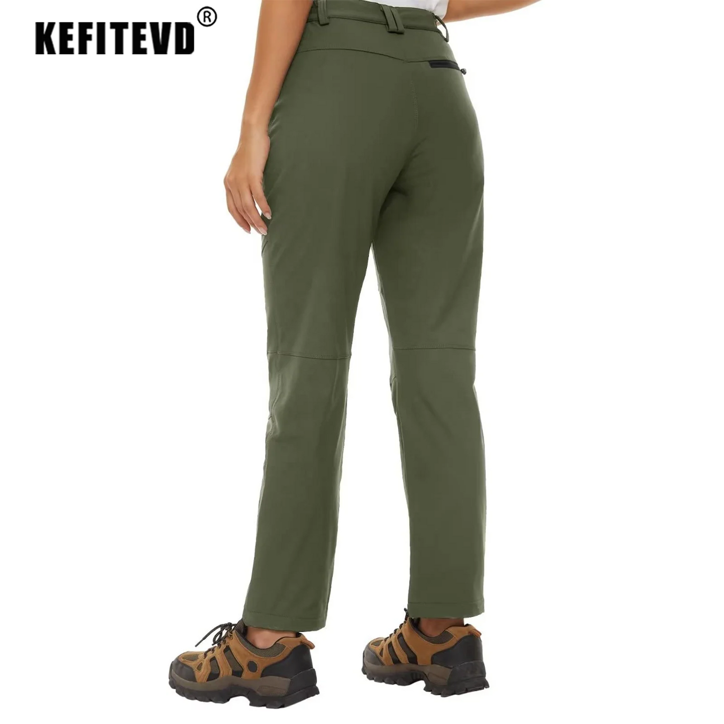 KEFITEVD Women's Winter Fleece Soft Shell Hiking Pants Warm Thermal Waterproof Windproof Trousers Outdoor Ski Camping Fishing