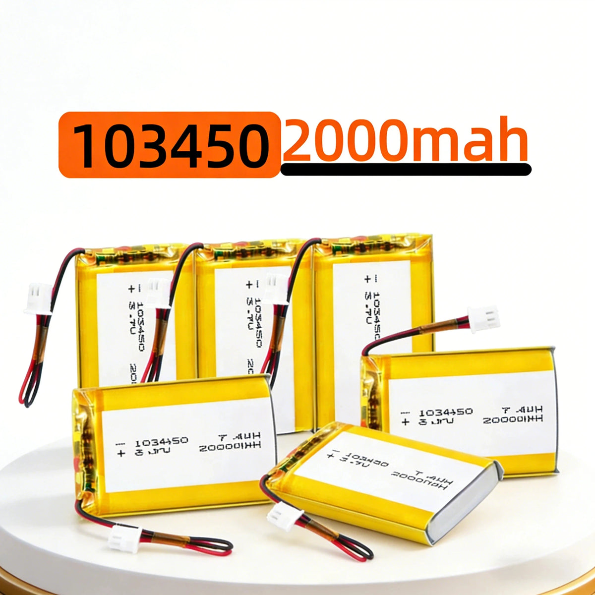 2000mAh 103450 Lithium Polymer Battery 3.7V with JST PH 2.0 Connector – Rechargeable Battery for RC Toys, Electronics