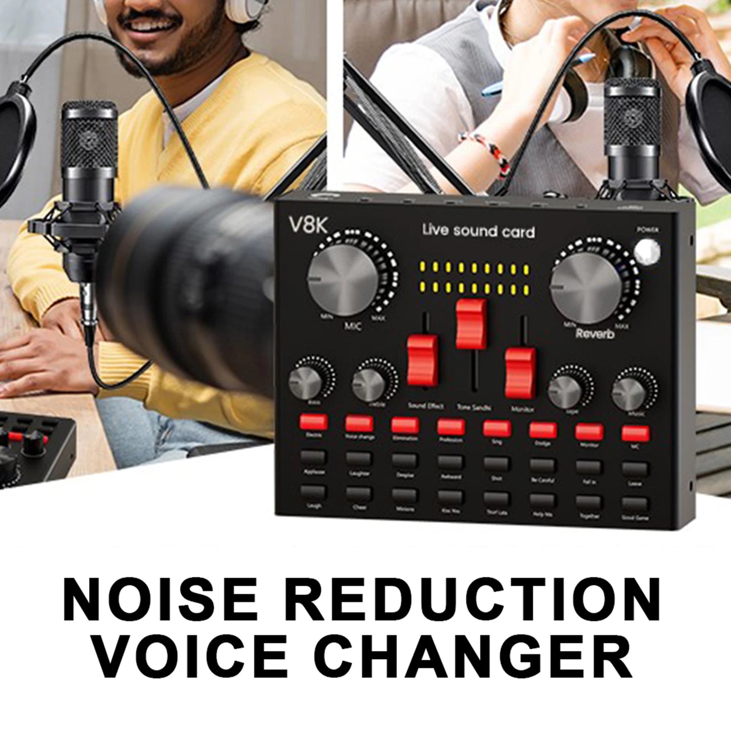 All-in-One Podcast Equipment Bundle Audio Mixer V8K Live Sound Card with BM800 Microphone for Podcasting Gaming Music Recording