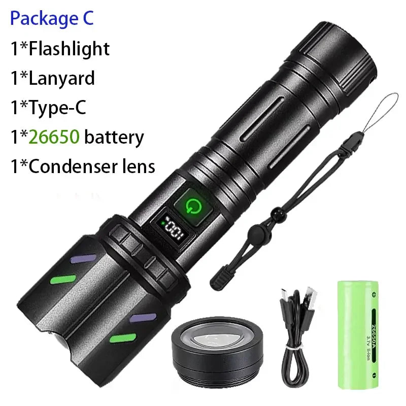 Newest 100000LM High Power LED Flashlight USB Rechargeable Flashlight Powerful Long Range 3500M Torch Light Camping Fishing Lamp
